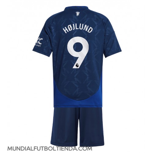 Camiseta Manchester United Rasmus Hojlund #9 Segunda Equipación Replica 2024-25 para niños mangas cortas (+ Pantalones cortos)